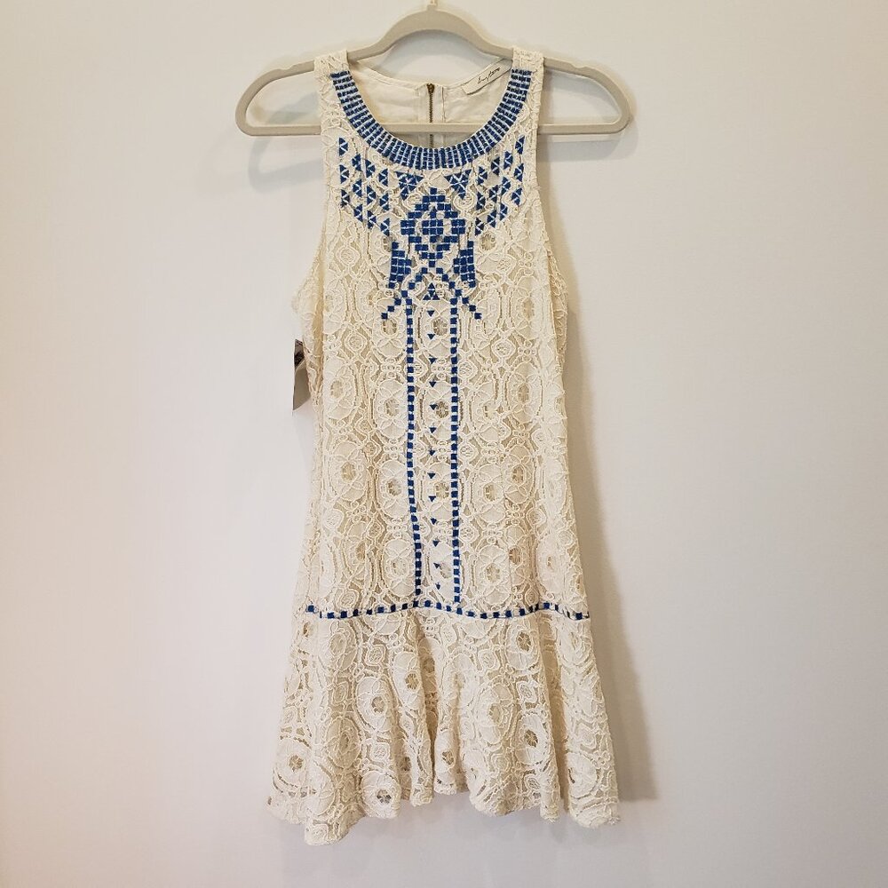 buy too Ivory & Blue Crocheted Lace Sleeveless Midi Dress Size Small